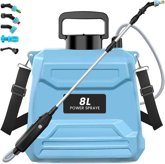 Battery Powered Sprayer 2 Gallon, Electric Garden Backpack Sprayer with 5 Mist Nozzles, Rechargeable Handle, Retractable Wand, Weed Yard Lawn Sprayer for Lawn, Garden Cleaning