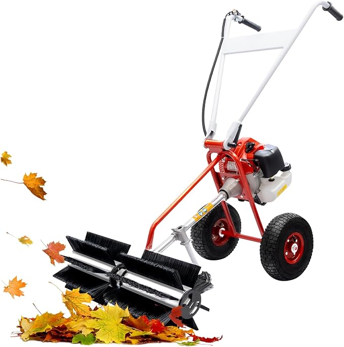 2 Stroke 43CC Gasoline Powered Lawn Sweeper Push Brooms Walk Behind Snow Sweeping Cleaner Machine 1.7HP/ 1.25KW 6500-8500rpm