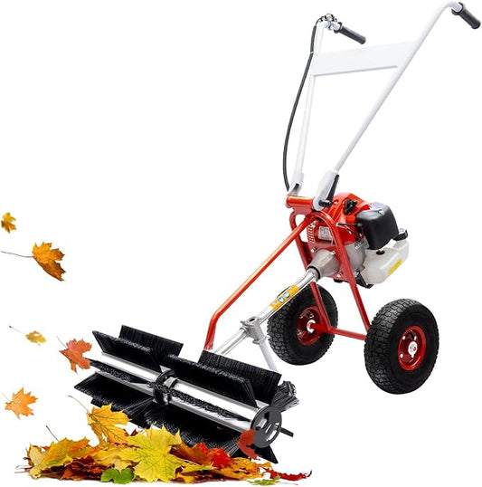 2 Stroke 43CC Gasoline Powered Lawn Sweeper Push Brooms Walk Behind Snow Sweeping Cleaner Machine 1.7HP/ 1.25KW 6500-8500rpm