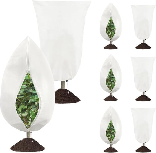8 Pack Plant Covers Freeze Protection, 31.5"x47.2" Frost Blankets with Zipper Drawstring, Winter Cold Weather Plant Protection Jacket for Outdoor Plants Potted Shrubs Trees from Freeze Animals, White