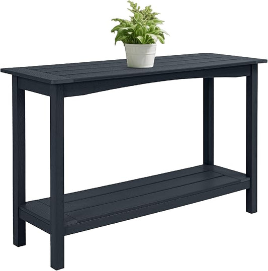 Weatherproof HIPS Outdoor Console Table, 48'' 2-Shelf SideTable Indoor/Outdoor Use, Multifunctional Buffet Table Bar Storage Organizer for Entryway,Yard, Patio, Outside Plant Stand Table, Black
