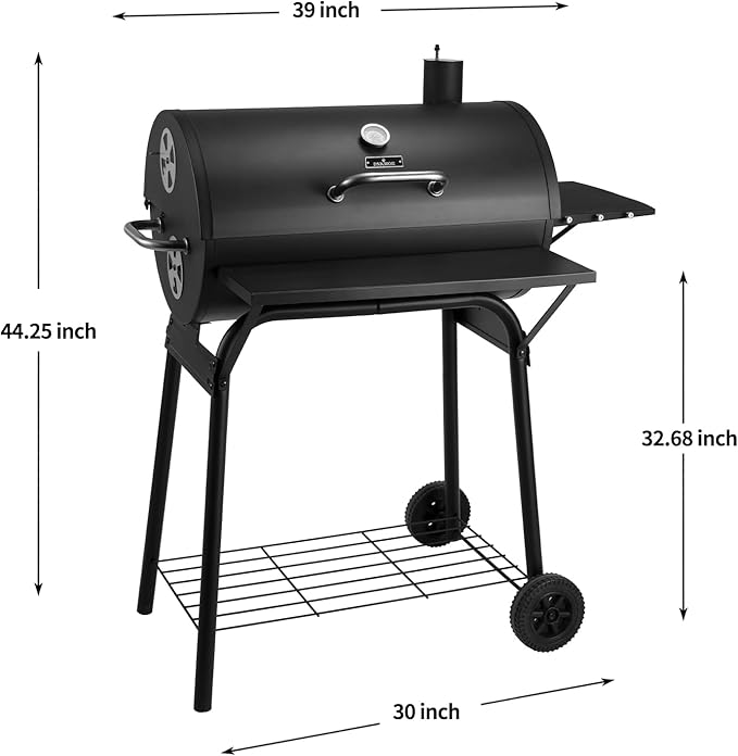 Charcoal Grills Outdoor BBQ Grill 30INCH Barrel Charcoal Grill with Side Table, 627 Square Inches, Outdoor Backyard Camping Picnics, Patio and Parties, Black by DNKMOR