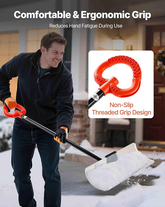 VEVOR Snow Pusher, 24 inch Wide Push Snow Shovel Plow for Driveway, Sidewalks and Doorways with Segmented Handle, Ergonomic Grip and HDPE Plastic Blade