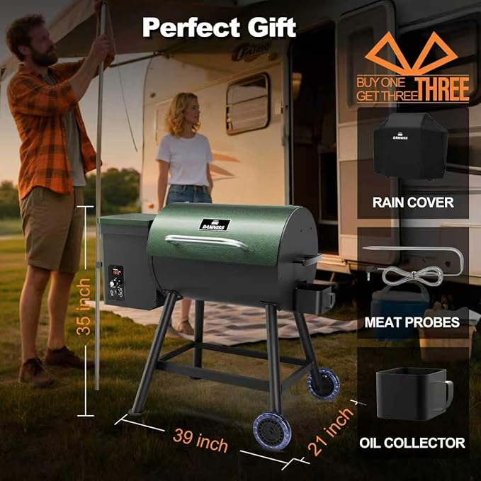 Electric Wood Pellet Grill 8 In 1 BBQ Grills for Outdoor Grill with Auto Feed & PID Temperature Control (180-450°F)456 Sq.In Cook Area Smoker Gills for Backyard New House Gifts