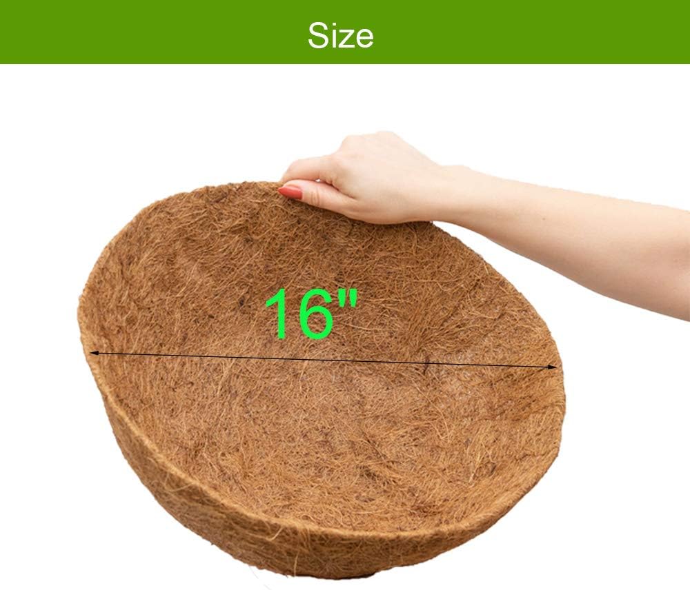 Coco Liners for Planters 16 Inch 4PCS Round Shape Coco Liner Coir Fiber Replacement Liner for Wall Basket Planters