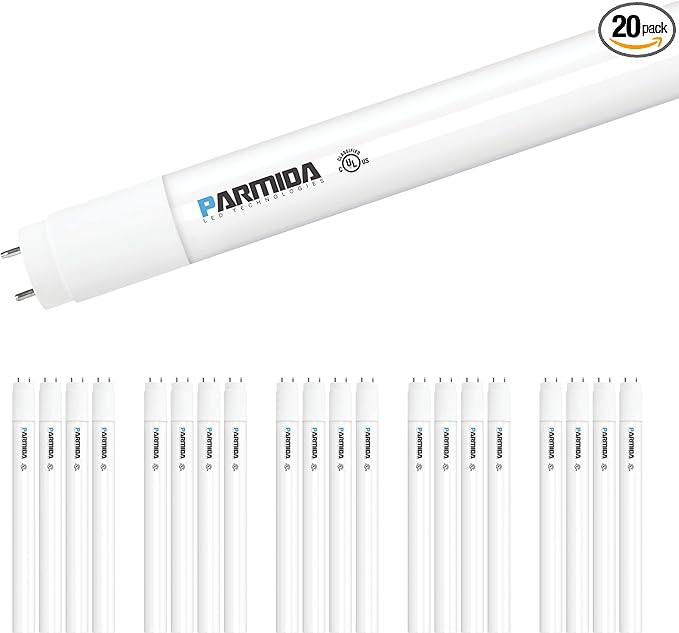 PARMIDA 20-Pack 4FT LED T8 Ballast Bypass Type B Light Tube, 24W, UL-Listed for Single-Ended & Dual-Ended Connection, 3000lm, Frosted Lens, T8 T10 T12, UL - 4000K