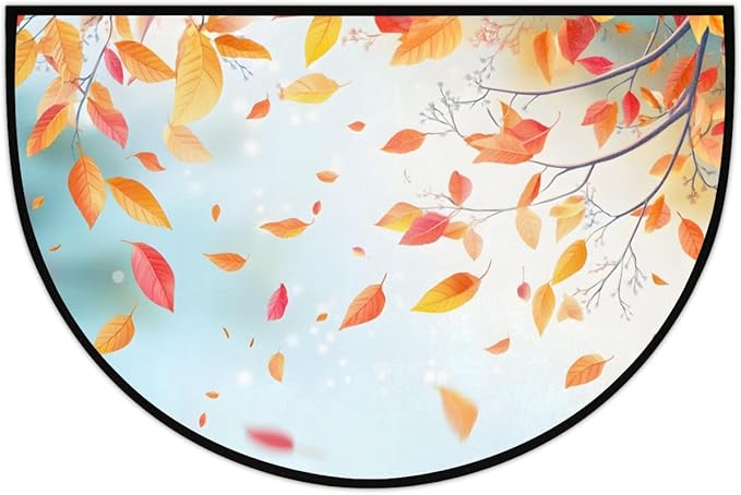 cfpolar Non-Slip Soft Half Round Door Mat, Maple Leaf Maple Tree Autumn Semicircle Mat for Indoor Entrance Garage Bath Living Room Patio 24 x 36 in