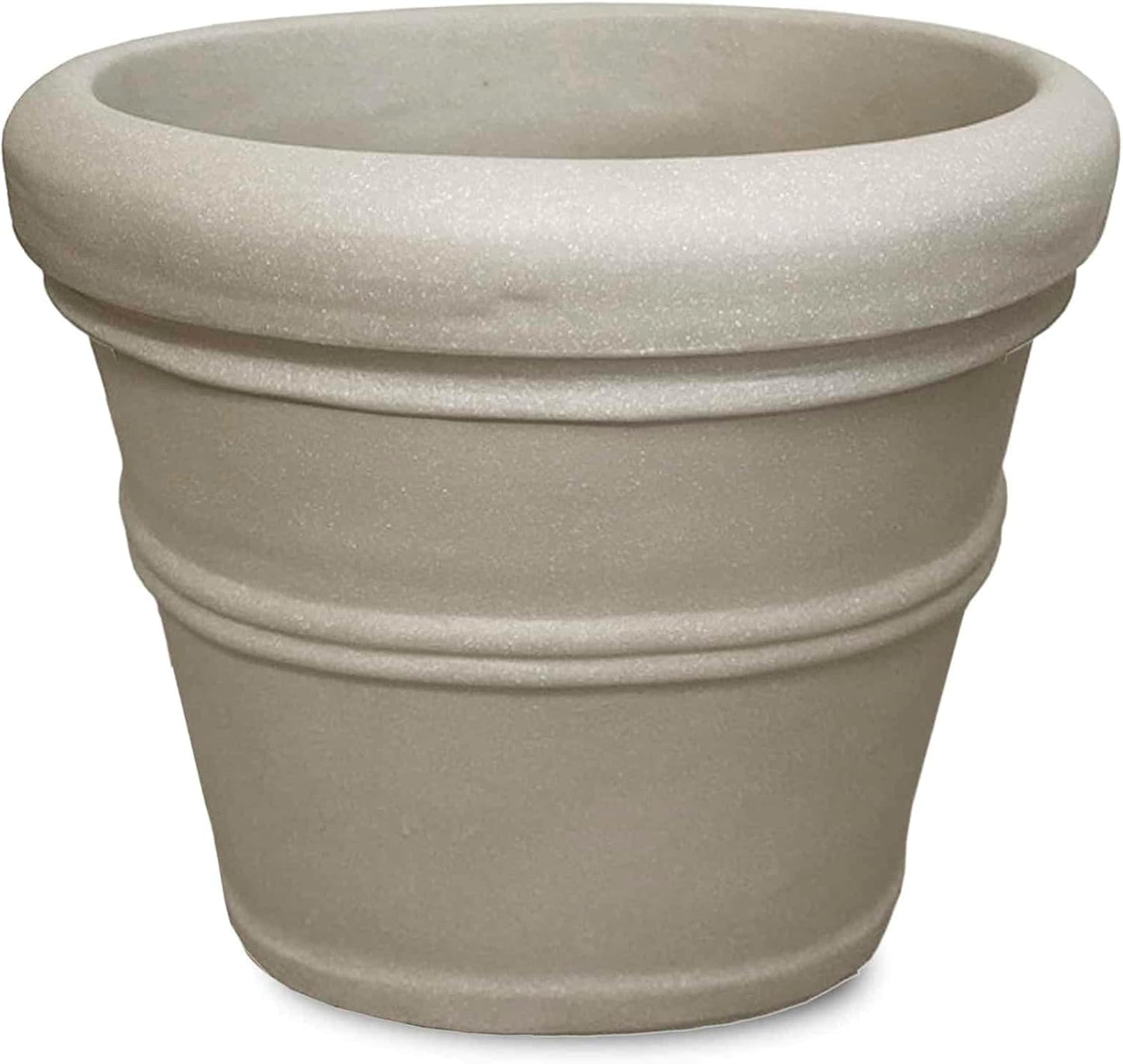 Crescent Garden Brunello Classic Rolled Rim Planter Pot, Indoor/Outdoor Plastic Round Pot - Traditional Planter for Herbs, Plants, Houseplant -14'' (Parchment)