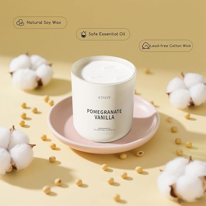 Pomegranate Vanilla Scented Candle for Home, 14.1oz 80H Long Lasting Aromatherapy Candles for Warmth & Festivity, Non-Toxic Essential Oil & Soy Wax | Fruity-Sweet Vanilla Fragrance