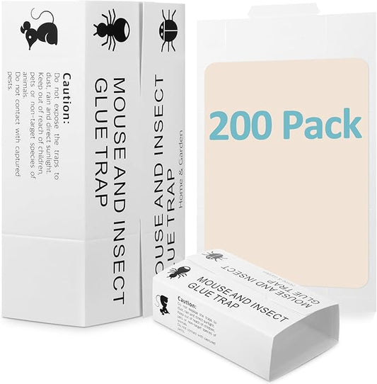 Qualirey Mouse and Insect Glue Boards Pest Glue Traps Bulk Large Mouse Rat Trap Sticky Adhesive for Mice Spider Moth Cockroaches Cricket House Indoor Outdoor Non Toxic(200 Pcs,9.72 x 5.12 Inch)