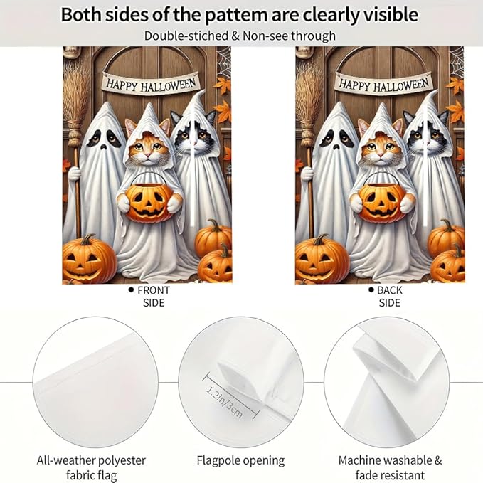 Halloween Pumpkin Witch Cat Garden Flag 12x18 Inch Double Sided Fall Yard Flag