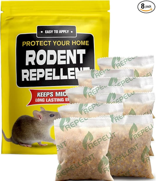 Rodent Repellent Pouches, Mice Repellent Indoor and Outdoor, Rat Repellent for House, Mouse Repellent, Outdoor Rat Deterrent, Extra-Strength 3 Months Protection, Naturally and Safely-8P