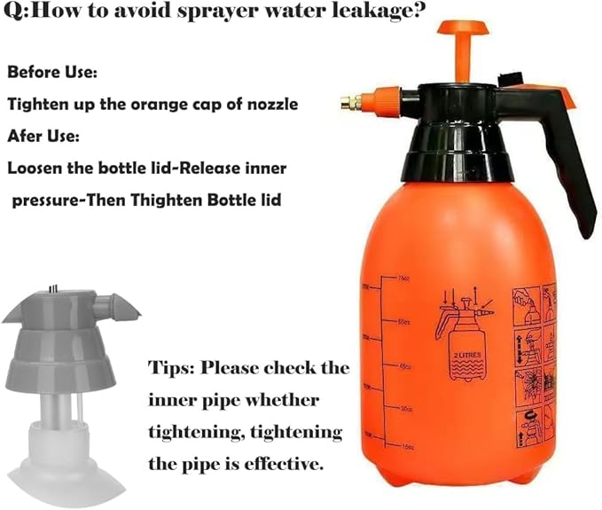 1/2 Gallon Handheld Pump Sprayer, 2 Pack Garden Pressure Sprayer with Adjustable Brass Nozzle, Multi-Purpose 75 Oz Water Spray Bottle Ideal for Watering, Fertilizing, Cleaning (Orange-2L)