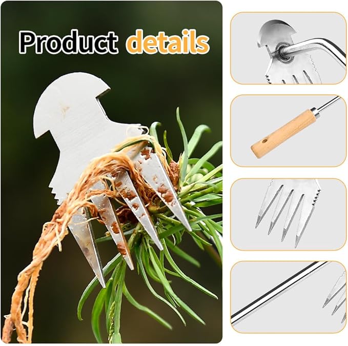 Hand Weeder Tool, Stainless Steel 2 Pcs Weeder Tool for Garden and Farm,Weeding Tool for Gardening,Garden Weeder, Weed Pulling Tool, Weed Puller Tool(Wooden Handle)…