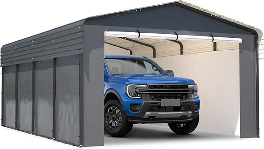 13 × 20 Ft Heavy Duty Metal Carport with Sidewalls, Galvanized Steel Roof Canopy Garage Tent for Outdoor Vehicle Shelter