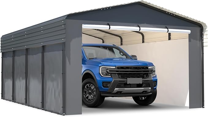Metal Carport, 13x20 FT Heavy Duty Carport Canopy, Outdoor Car Shelter Shade with Galvanized Steel Roof, Frame, for Truck, Pickup, SUV, Tractor, Boat