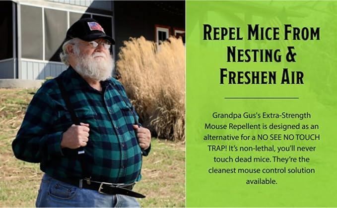 Grandpa Gus's Extra-Strength Mouse Repellent Pouches, Cinnamon/Peppermint Oils Repel Mice from Nesting & Freshen Air in Car/RV/Boat/Garage/Shed/Cabin, 1.75 oz (Pack of 10)