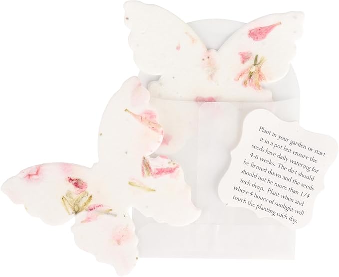 Set of 24 Pink Butterfly – Plantable Seed Paper Embedded with Wildflower Seeds for Bridal Shower, Wedding Gift, Birthday, & Other Milestone Celebrations