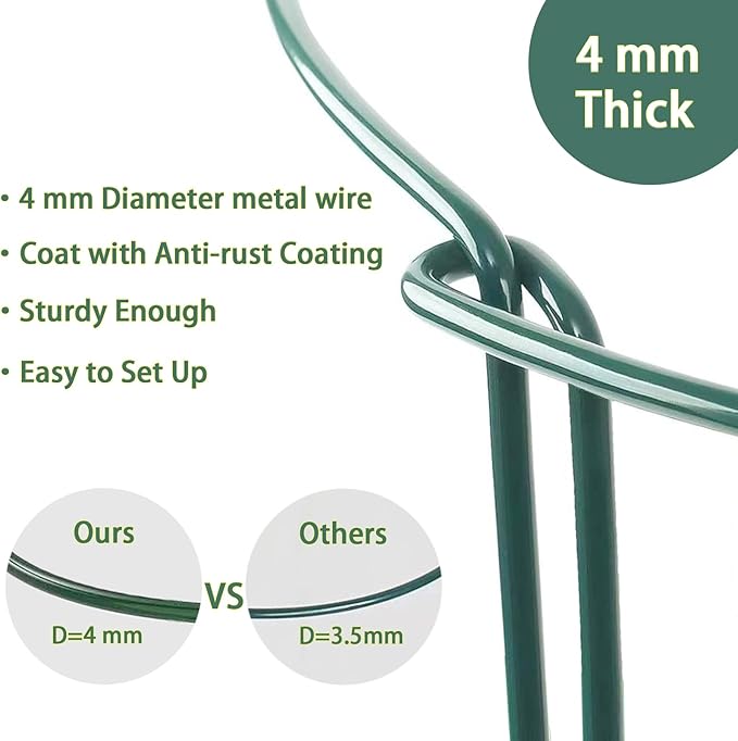 10 Pack Plant Support Stakes, 4 mm Thick 24 Inch Half Round Metal Garden Stakes, Plant Support Cages Ring for Peony Tomato Hydrangea Rose Flower Indoor Outdoor (10" Wide x 24" High)