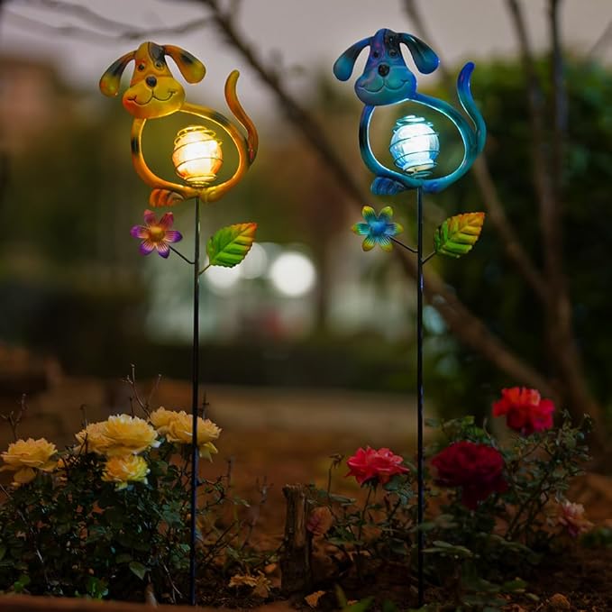 Solar Outdoor Garden Lights,27.4''H Solar Dog Statues Outdoor Lights,Waterproof Solar Decorative Garden Stakes for Lawn Patio Pathway, Solar Lights for Outside for Mom,Women,Dog Lovers