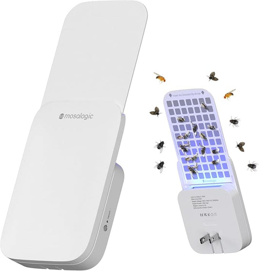 Mosalogic Fly Insect Trap Plug-in Mosquito Killer Indoor Gnat Moth Catcher Fly Tapper with Night Light UV Attractant Catcher for Home Office White-2pack