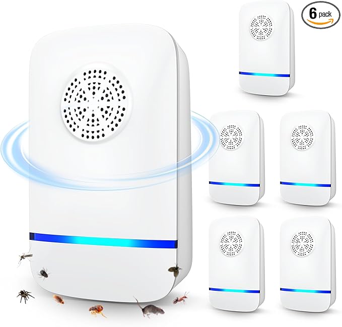 Ultrasonic Pest Repeller 6 Pack – 2025 Upgrade with Night Light, Indoor Rodent & Insect Control for Mice, Roaches, Spiders, Safe for Children & Pets