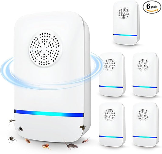 Ultrasonic Pest Repeller 6 Pack – 2025 Upgrade with Night Light, Indoor Rodent & Insect Control for Mice, Roaches, Spiders, Safe for Children & Pets