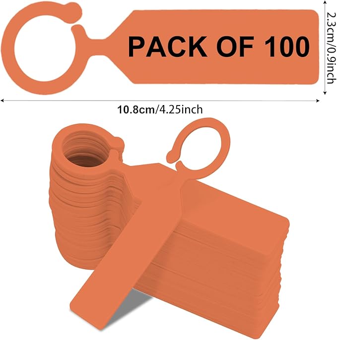 Plant Labels Yuanling 100Pcs Plastic Waterproof Plant Tree Tags Nursery Garden Markers for Indoor Outdoor Gardening Plants Vegetables Flowers Potted (Orange Color with 1 Marker Pen)
