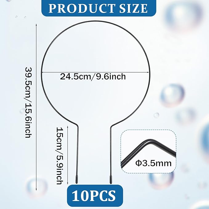 10 Pcs Black Iron Circle Trellis for Potted Plants, Indoor/Outdoor Plant Support Frames for Climbing Plants, Roses, Peas, Morning Glories