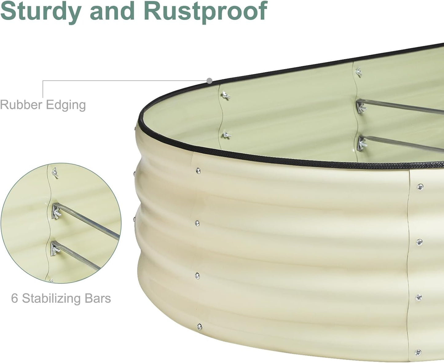 2Pcs 17" Tall Raised Galvanized Steel Garden Bed 8×2 ft Modular Planter for Gardening, Vegetables, Flowers Tall Oval Galvanized Metal 9-in-1 Raised Garden Beds Outdoor (Ivory White)