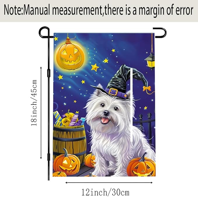 Halloween White Dog Garden Flag 12x18 Inch Double Sided Outdoor Flag