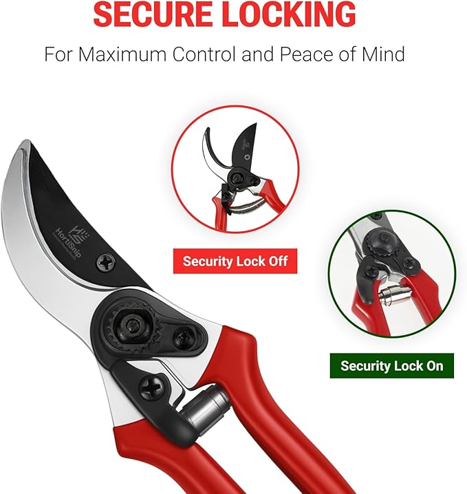 HortiSnip 8-Inch Bypass Pruning Shears, Professional Garden Shears with Sharp Steel Blade, Heavy Duty Pruners for Gardening, Plant Trimming, Cutting Stems & Branches