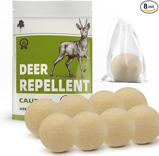 Deer Repellent, Rabbit Repellent Outdoor, Deer Deterrent for Plants, Keep Rabbits Out of Backyard, Deer and Rabbit Repellant, Deer Repellant Balls for Flowers Shrubs & Trees-8 Packs