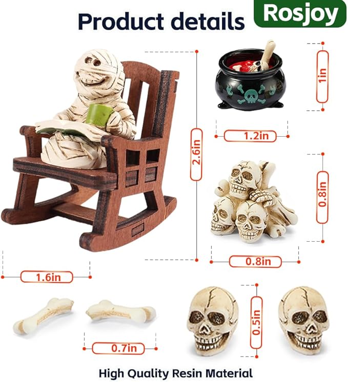 Halloween Miniature Mummy Desk Figurine,Gothic Horror Resin Mummy Decor,for Bookshelf Decor,Desk Trinkets,Collectible,Party Gifts