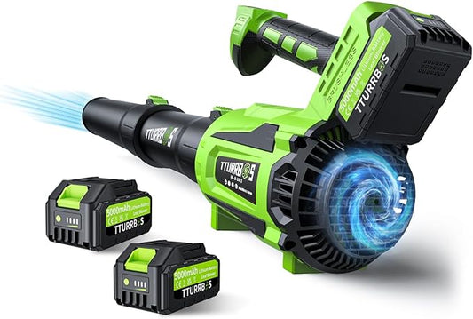 Leaf Blower Cordless - 650CFM Brushless Motor Leaf Blower with 6-Speed Control & Ergonomic Handle - Includes 2 x 5.0Ah Batteries & Fast Charger - Blowers for Lawn Care, Yard, Patio, Leaves, Snow, Dust