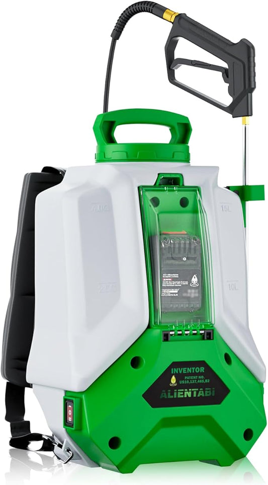 Battery Powered Backpack Sprayer 4 Gallon Electric Sprayer Equipped with a Big Pump, 65/95 PSI Battery Waterproof Sprayer for Spraying, Cleaning