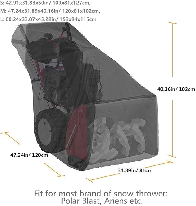 Snow Thrower Cover UCARE Dustproof Waterproof Snow Blower Covers for Most Electric Two-Stage Snow Throwers (M: 47.24x31.89x40.16in/ 120x81x102cm)