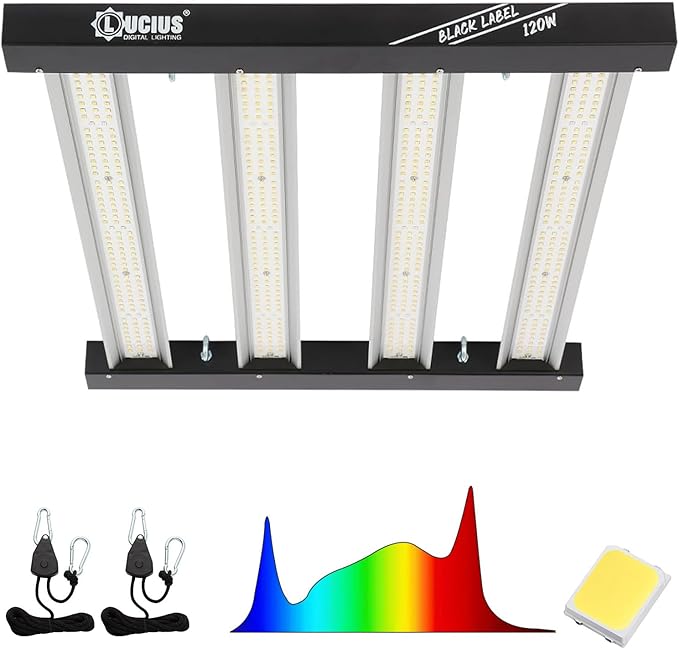 Lucius 120W LED Grow Light with LM281B Diodes, 2.9 µmol/J High Efficiency, 4-Bar 600 Diodes, 348μmol/s,Full Spectrum Plant Grow Lamp for Indoor Plants, Seeding, Veg, Bloom, 120/240/277V