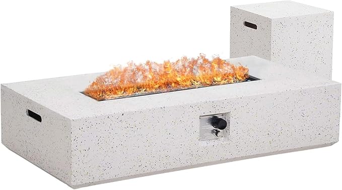 NAGA HABNA 56 Inch Propane Fire Pit Table, Rectangle Outdoor Fire Table w Tank Table (50,000 BTU), 2 Piece Gas Fire Pit w Blue Fire Glass for Garden, Pool, Backyard