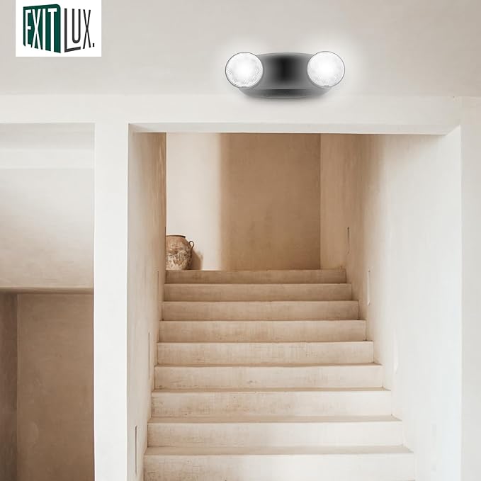 12 Packs Black Emergency Lights with Battery Backup Two Adjustable Bug Eye -UL 924 Certified Emergency Exit Signs-120-277VAC/Commercial Emergency Lights Fixtures/Hardwired Indoor Exit Lights.