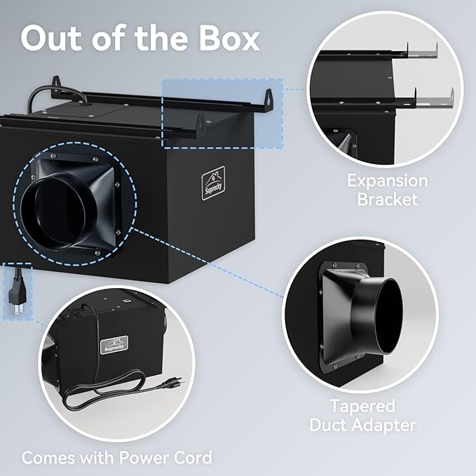 170CFM Ultra Quiet In Line Fan, Remote Mount Exhaust Ventilation Fan for Bathroom, Kitchen, Garage and Residential Applications, Black