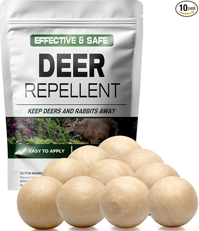 Deer Repellent, Rabbit Repellent, Deers Repellant for Garden, Deer & Rabbit Deterrent for Yard/Plants/Flowers/Trees, Safe & Cover for 100 sq ft Area -10 Packs