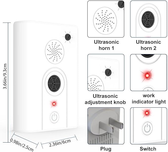 4Pack Upgraded Bat Repellent Deterrent Devices for Attic, Ultrasonic Bat Repellent for Indoor Use, Plug in Bat Deterrent System Bats Keep Away for Home, Friendly to Pet & Human