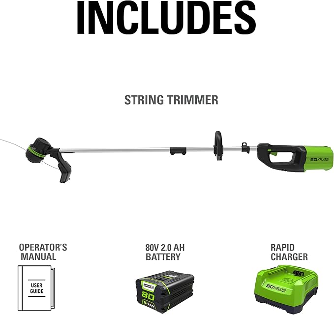 Greenworks 80V 16 inch Brushless String Trimmer, 2.0Ah Battery & Rapid Charger Included, ST80L210