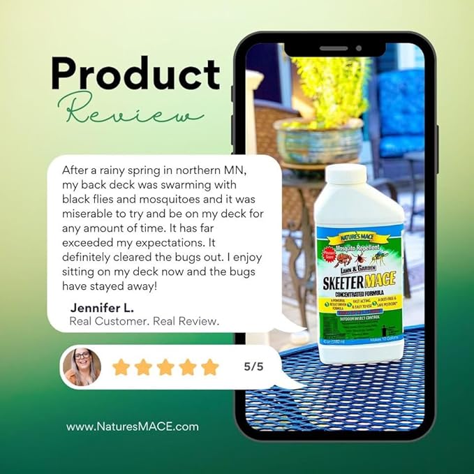 Nature’s MACE Outdoor Pest Repellent Spray – Kills & Repels Multiple Insect Types – Treats Lawns, Shrubs, and Patios – Safe for Family, Pets, and Plants – Essential Oil Formula with Fresh Scent – 40oz