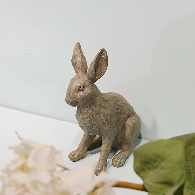 DiliComing Grey Resin Rabbit Garden Statue - 12 Inch Large Garden Statues for Home Yard Decor Garden Statues for Outside Balcony Bunny Decor for Garden Gifts