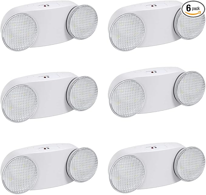 Emergency Light with Battery Backup, Commercial Hardwired Exit Lighting Fixtures, Two Adjustable Head Bug Eye LED Emergency Lighting, AC 120-277V, UL Certified (6 Pack)