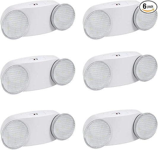 Emergency Light with Battery Backup, Commercial Hardwired Exit Lighting Fixtures, Two Adjustable Head Bug Eye LED Emergency Lighting, AC 120-277V, UL Certified (6 Pack)