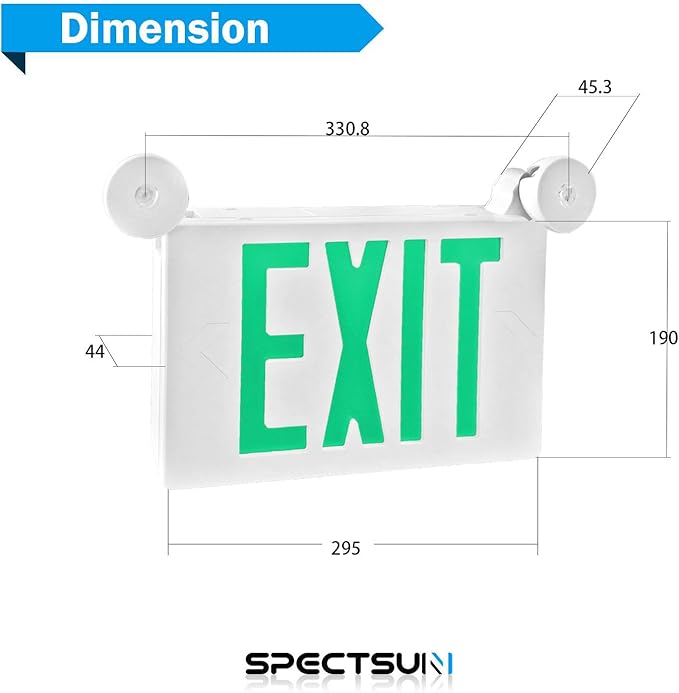 SPECTSUN 6 Pack Led Exit Sign with Emergency Lights & Battery Backup Operated Powered Green Exit Lights Exit only Sign-UL Listed 120-277VAC Fire Exit Signs Lighting for Room,Street,Window.Stairs.