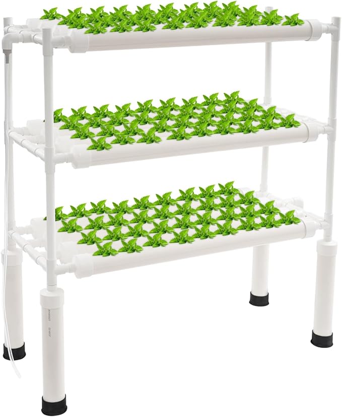 Hydroponics Growing System 108 Plant Sites, 3 Layers Food-Grade PVC Gardening System Grow Kit, Indoor Garden Planter with Water Pump & Timer, Hydroponic Germination Kit for Gardening Lover